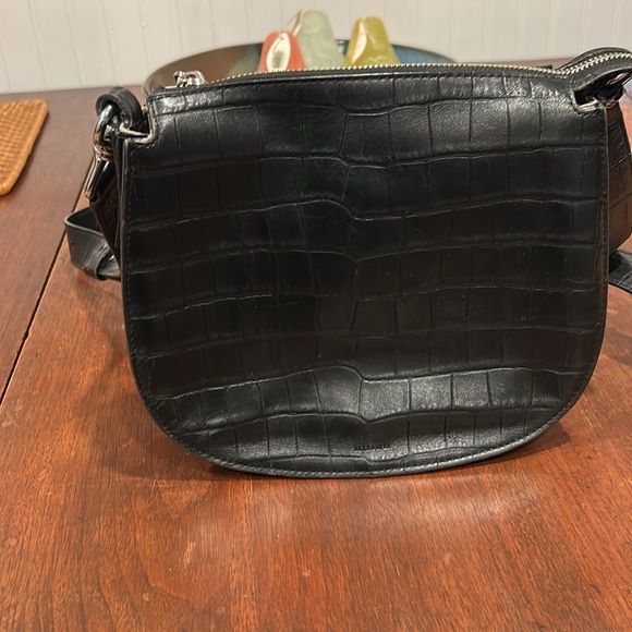 All Saints Captain Croc Round Cow Leather Embossed Crossbody Black - Picture 7 of 16